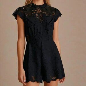 NWT Bebe Lace Romper Open Back High Mock Neck Sweetheart Underlay